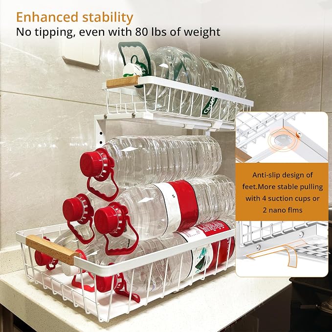Under Sink Organizer, 2 Tier Pull Out Cabinet Organizers and Storage for Kitchen Bathroom Pantry Laundry, Adjustable Height, Slide Out Thickened Metal Storage Shelf (Black, 1 Pack) - Image 7
