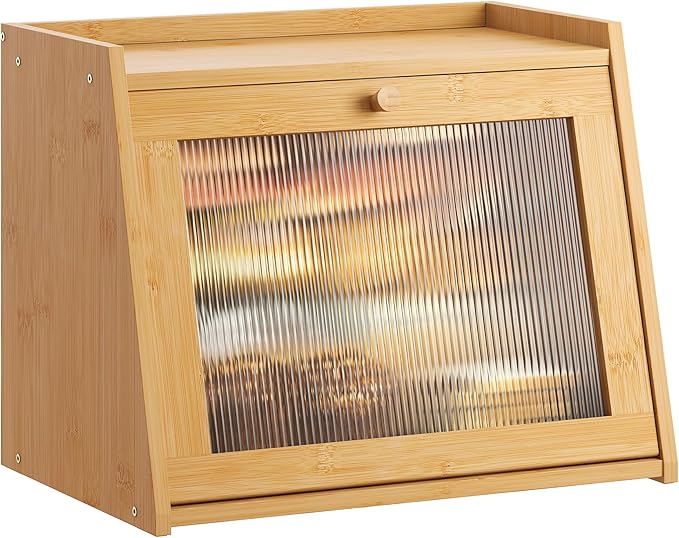 GHWIE Large Bread Box, Easy Access & Cleaning - Bamboo Bread Box for Kitchen Countertop with Acrylic Door (Natural, Large) by GHWIE