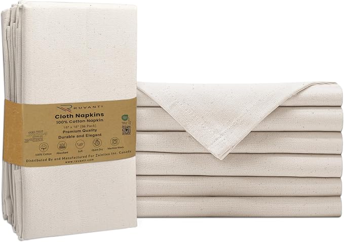 Ruvanti Cloth Napkins Set of 6, 100% Cotton High GSM 18x18 Inches Soft, Washable, Highly Durable & Absorbent, Perfect for Parties, Christmas, Thanksgiving Dinners – Natural Color by Ruvanti