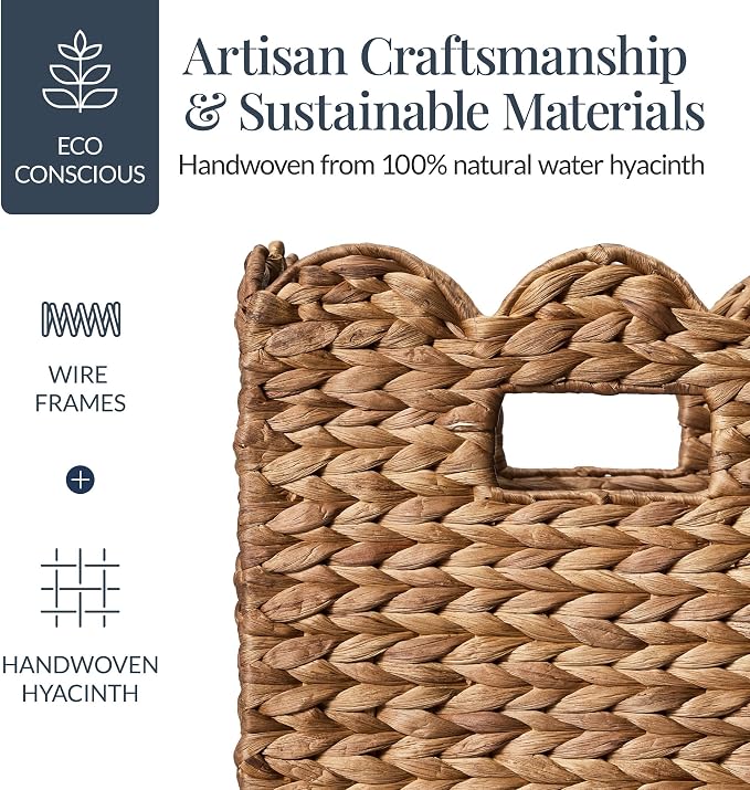 Best Choice Products 13 x 13in Scalloped Hyacinth Baskets, Rustic Set Of 5 Multipurpose Collapsible Storage Organizer, Handwoven Laundry Totes for Bedroom, Living Room, Shelves – Chestnut - Image 4