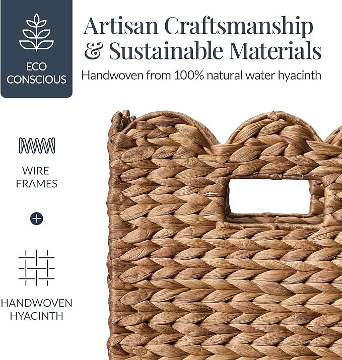 Best Choice Products 13 x 13in Scalloped Hyacinth Baskets, Rustic Set Of 5 Multipurpose Collapsible Storage Organizer, Handwoven Laundry Totes for Bedroom, Living Room, Shelves – Chestnut - Image 4