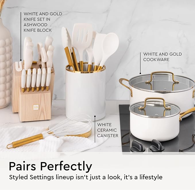 Gold Kitchen Utensils Set – 6 PC White Silicone and Gold Cooking Utensils with Spatula, Whisk, Tongs, Spoons, Cooking Tools for Nonstick Cookware – Luxury Kitchen Accessories for Home Chefs | White Silicone and Gold Cooking Utensils with Spatula, Whisk... - Image 4