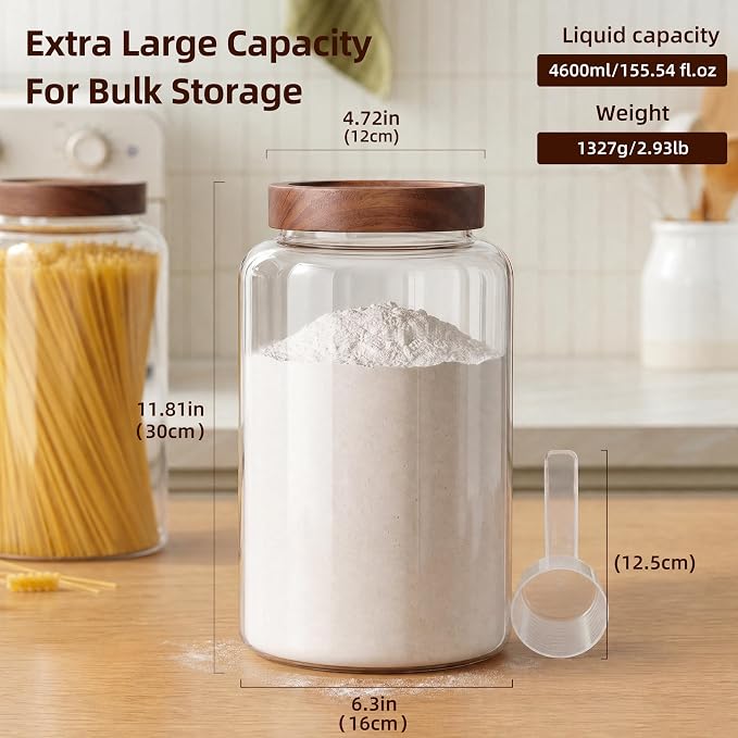 Joypeace 2 Pack 1.2 Gallon Large Glass Jars with Airtight Screw-On Lids, 155 oz Food Storage Containers, Large Canisters for Flour, Rice, Sugar, and Dry Goods to Organize Your Kitchen Pantry - Image 4