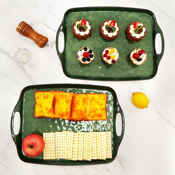 TP Melamine Serving Trays with Handles, 17” x 12”, Set of 2, Retro Green | Rectangular Trays, Serving Platters for Food and Meat, Dishwasher Safe, Lightweight, Break-resistant - Image 6