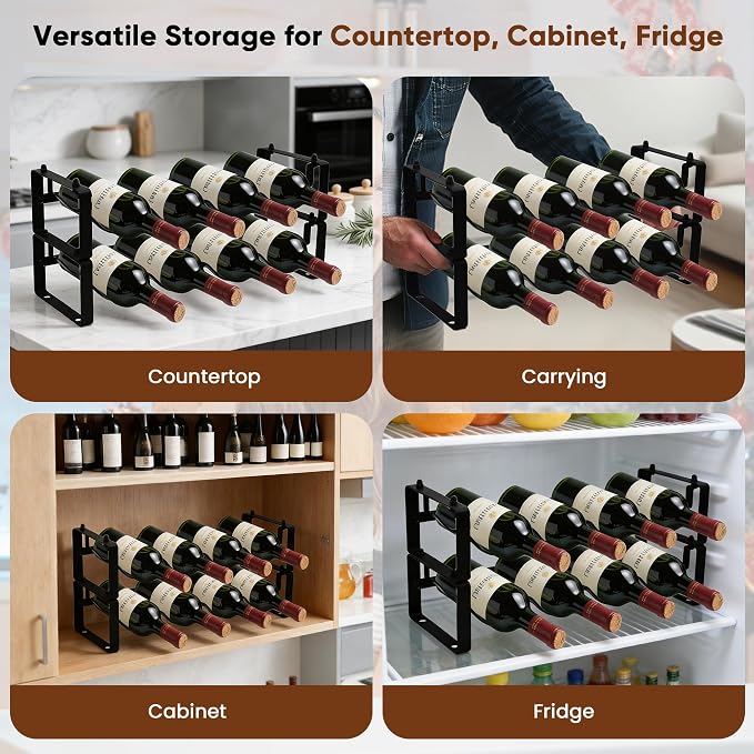 Wine Rack for Countertop – Stackable Freestanding Bottle Organizer for Kitchen, Pantry, Bar Cabinet & Small Spaces – Compact Metal Shelf & Modular Storage Stand (2 Tier) - Image 7