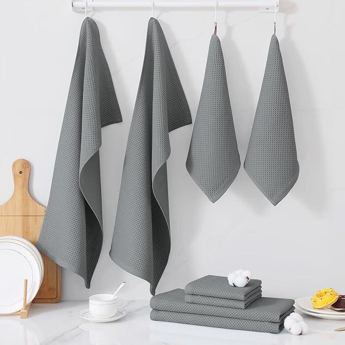 Homaxy 10 Pack 100% Cotton Kitchen Towels and Dishcloths Set, Grey | 12 x 12 Inches and 13 x 28 Inches Kitchen Towels Set, Ultra Soft Absorbent Dish Cloths for Washing Dishes - Image 7