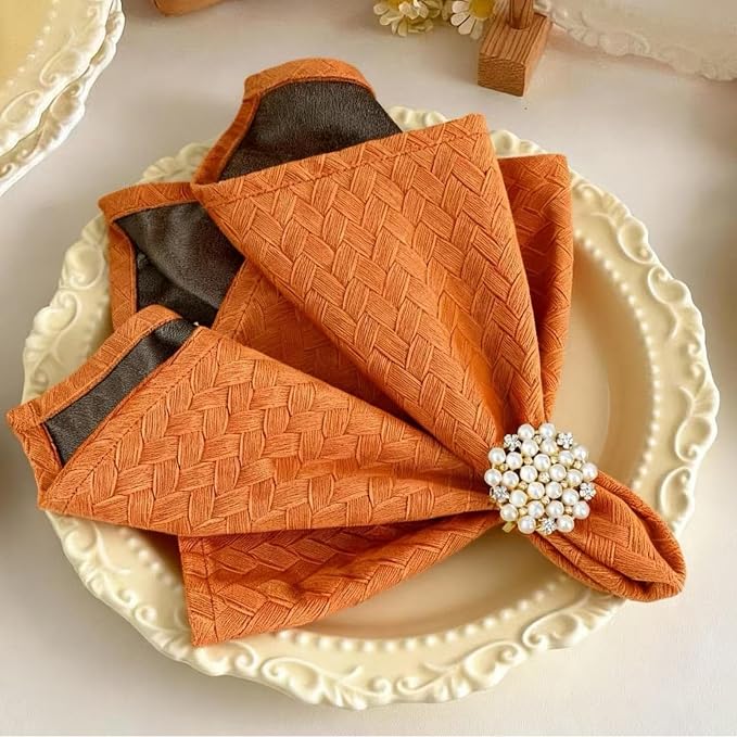 Orange Cloth Napkins Set of 4, 18 x 18 Inch | Reusable Washable Cotton Polyester Dinner Napkins Soft Luxury Elegant Fancy Jacquard Fabric Table Napkins by ZIWUROAD
