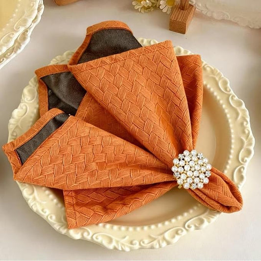 Orange Cloth Napkins Set of 4, 18 x 18 Inch | Reusable Washable Cotton Polyester Dinner Napkins Soft Luxury Elegant Fancy Jacquard Fabric Table Napkins by ZIWUROAD