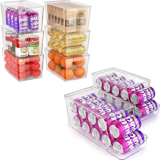 theaoo 6 Pack Clear Storage Bins with Lids Stackable AND Soda Can Dispenser for Refrigerator with Lids by theaoo