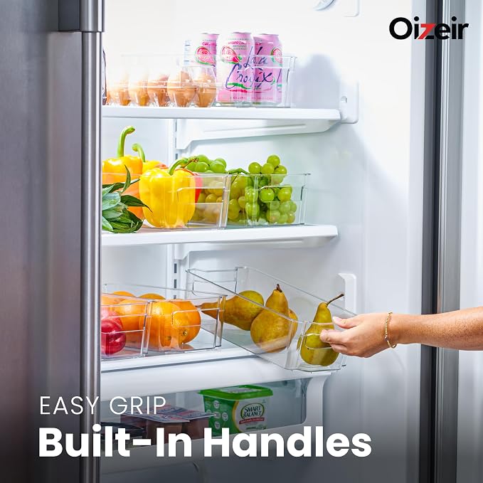 Oizeir 8 Pack Clear Plastic Storage Bins with Handles – Stackable Fridge Organizer Bins for Refrigerator, Freezer, Pantry, Kitchen Cabinet & Cupboard Organization, BPA-Free Acrylic, Transparent - Image 3