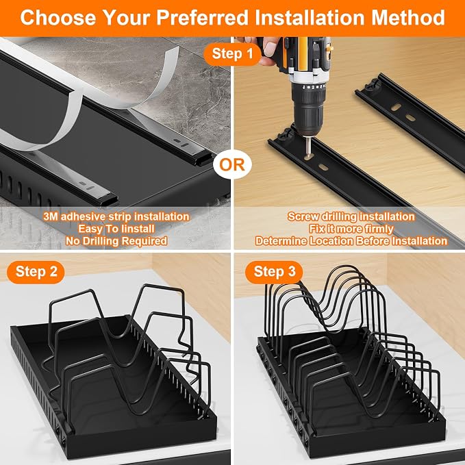 FLSEPAMB Expandable Pots and Pans Organizer Sliding Pull in Kitchen Cabinet | 1 Pack Cabinet Pull Out Shelves, for Pots, Lids and Pan Organizer with Two Types of Shelves - Image 6