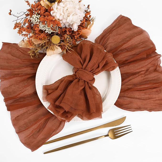 100 Pieces Cloth Napkins Terracotta Dinner Cheesecloth Napkins for Wedding,Wrinkled Cloth Napkins Bulk for Home Party Rustic Table Decoration, 17 x 17 Inch - Image 8