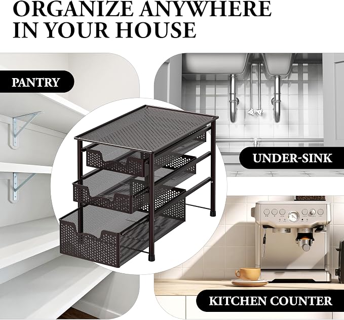Simple Houseware Stackable 3 Tier Sliding Basket Organizer Drawer, Bronze - Image 8