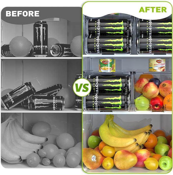 SCAVATA Soda Can Organizer for Refrigerator for Tall Cans of 16oz & 17oz, Stackable Beverage Cans Container Holder Dispenser with Lid for Fridge Pantry Rack Freezer (One Pack) - Image 6