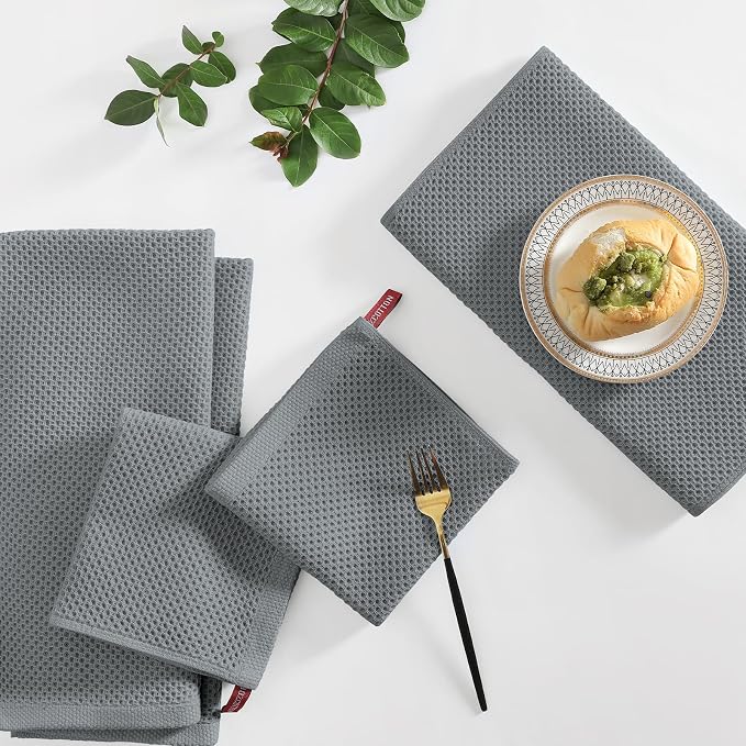 Homaxy 8 Pack 100% Cotton Kitchen Towels and Dishcloths Set, Grey | 12 x 12 Inches and 13 x 28 Inches Kitchen Towels Set, Ultra Soft Absorbent Dish Cloths for Washing Dishes - Image 6