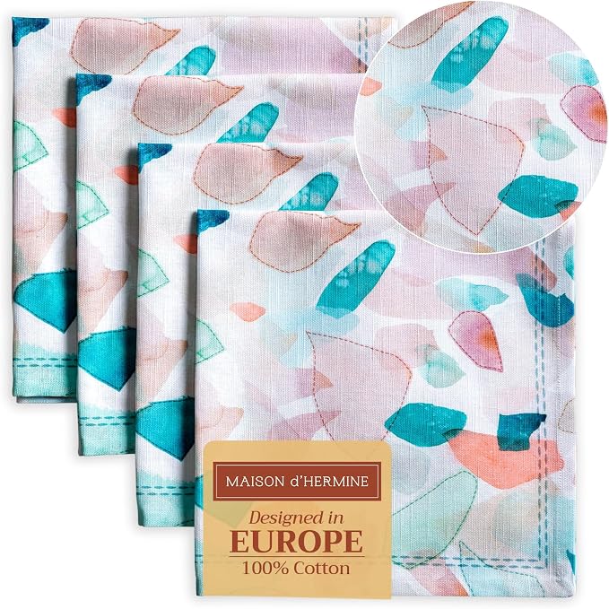 Maison d' Hermine Cloth Napkins Set of 4 Reusable 100% Cotton (20" x 20") | Everyday Square Napkins Cloth Washable Dinner Party Wedding Restaurant Hotel Kitchen Spring Summer - Summer Picnic by MaisondHermine