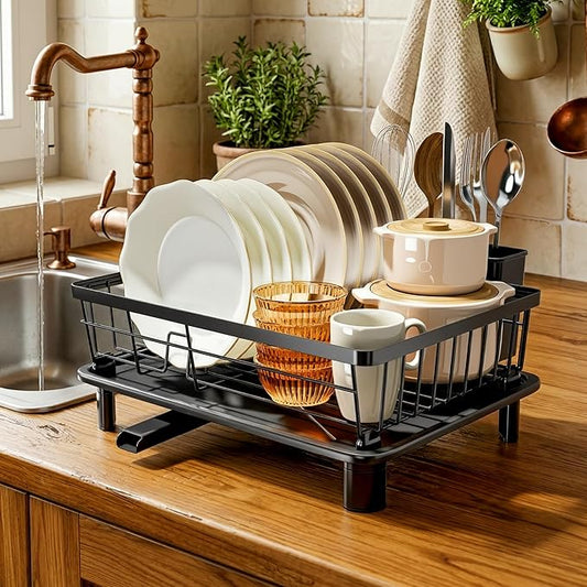 MOUKABAL Dish Drying Rack with Drainboard for Kitchen Counter, Black | 11×15 Large Capacity/Rustproof Stainless Steel/Fast Drainage Dish Drainer/Removable Utensil Holder/Kitchen Counter Organizer by MOUKABALGREATHELPER