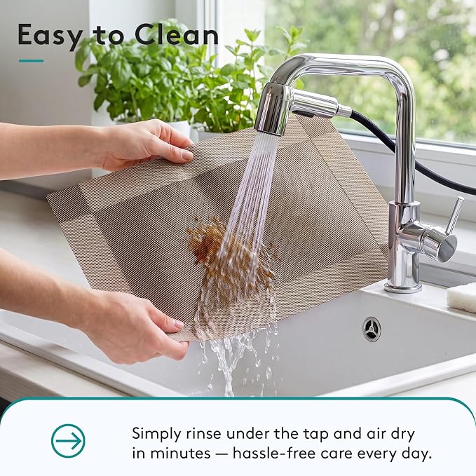 SERWALL 6-Pack Heat Resistant Placemats, Non-Slip Woven Vinyl Table Mats, Washable & Durable for Daily Meals, Indoor & Outdoor Use, Khaki - Image 6