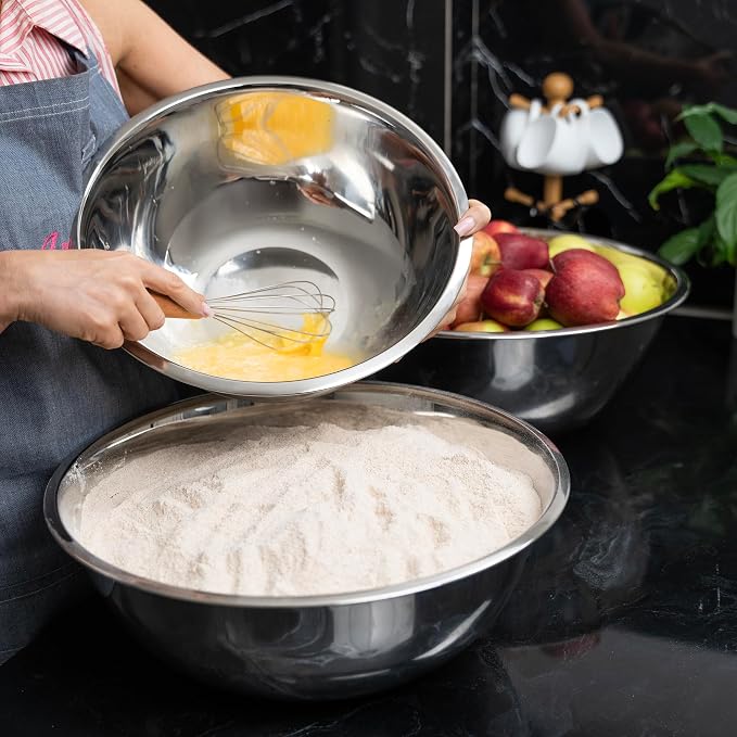 20 Quart Large Stainless Steel Mixing Bowls Set, 3-Pack, Nesting Bowls | Extra Large Commercial Grade Metal Bowls for Meal Prep, Baking, Serving, Food Storage. Rustproof & Dishwasher Safe - Image 8