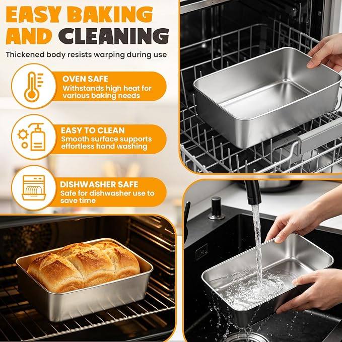 4 Pack Loaf Pans for Baking Bread,9×5In Stainless Steel Loaf Pans | Bread Loaf Tins for Homemade Bread Brownies, Meatloaf, Lasagna Cake, Sturdy, Oven, Dishwasher Safe, Silver - Image 4