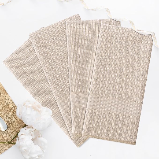 Homaxy 380 GSM Cotton Premium Kitchen Towels 8 Pack, 18"x 28", Khaki | Flat and Terry Dish Towels, Highly Absorbent Tea Towel Set with Hanging Loop, Soft Utility Kitchen Hand Towels - Image 7