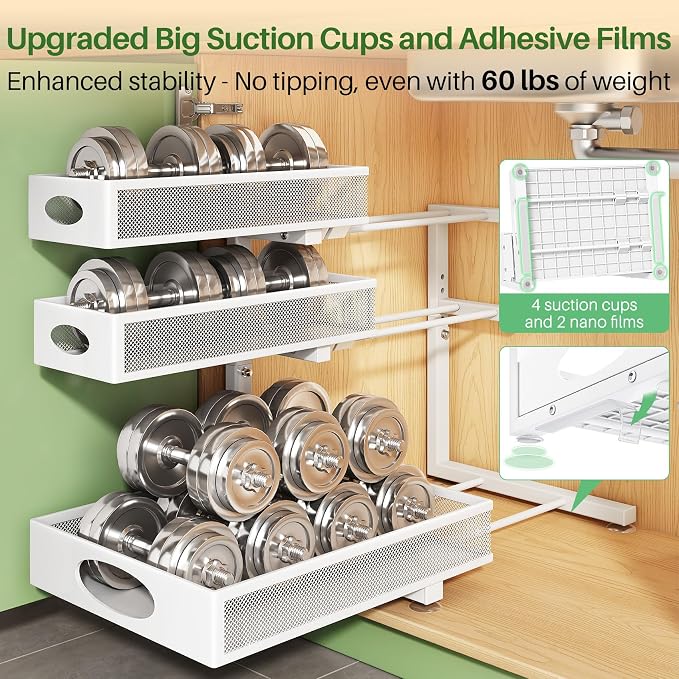 Kitstorack Under Sink Organizer 3-Tier Slide Out Drawer for Bathroom 1-Pack | Height Adjustable, Metal Mesh Storage Rack, Pull out Cabinet Organizer Shelf for Kitchen Pantry Home Laundry Organization - Image 6