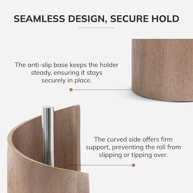 Anji Mountain Wooden Paper Towel Holder with Metal Holder, Holder Stand for Kitchen Roll Organizer & Kitchen Dining Table Home Décor, Countertop Fits Jumbo & Mega Rolls - Biscotti/Nickel, Classic - Image 4