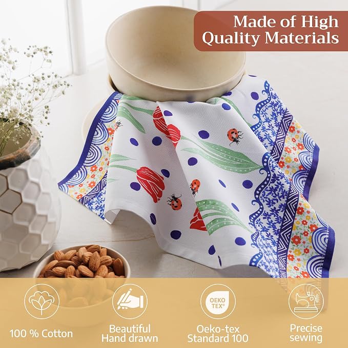 Maison d' Hermine Cloth Napkins Set of 4 Reusable 100% Cotton (18" x 18") | Everyday Square Napkins Cloth Washable Dinner Party Wedding Restaurant Hotel Kitchen Spring Summer - Folky Floral - Image 3