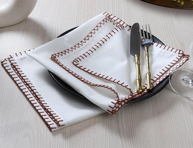 Bedding Craft Cotton Cloth Dinner Napkins Set of 12 – 18x18 Chili Oil Red Cloth Napkins with Blanket Stitch Selvedge – Washable Fabric Napkins for Wedding Tables, Banquets, Parties & Restaurants - Image 4