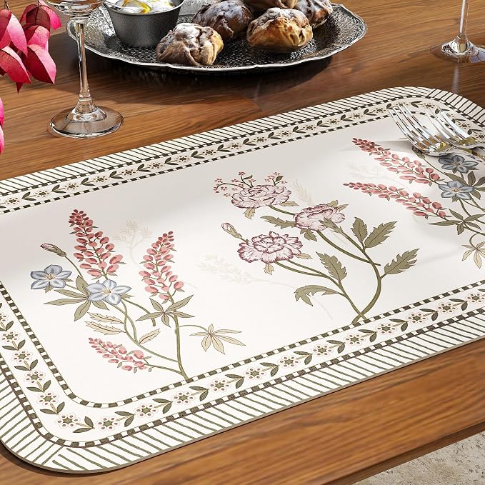 Vinyl Waterproof Placemats Set of 6 Rectangular,12"*17"-Helena C | Wipeable Beautiful Print Place Mats,Stain Resistant,Heat Resistant,Everyday Meals,Kitchen,Dinning,Holiday,Decor - Image 3