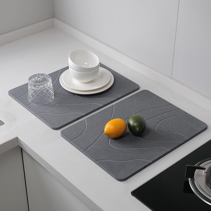2 Pack Stone Drying Mat for Kitchen Counter, (Gray, 16''x12'') | Quick Dish Drying Stone Mat Kitchen,Stone Dish Drying Mat,Quick-Dry Absorbent Bath & Countertop Stone Dishes Mats by MORANDI