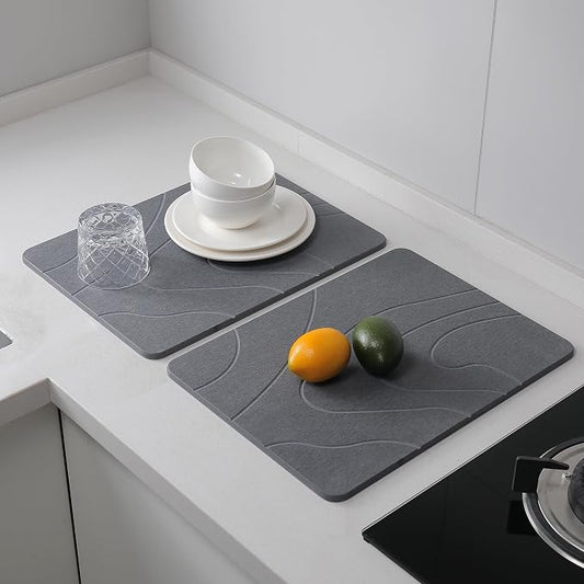 2 Pack Stone Drying Mat for Kitchen Counter, (Gray, 16''x12'') | Quick Dish Drying Stone Mat Kitchen,Stone Dish Drying Mat,Quick-Dry Absorbent Bath & Countertop Stone Dishes Mats by MORANDI