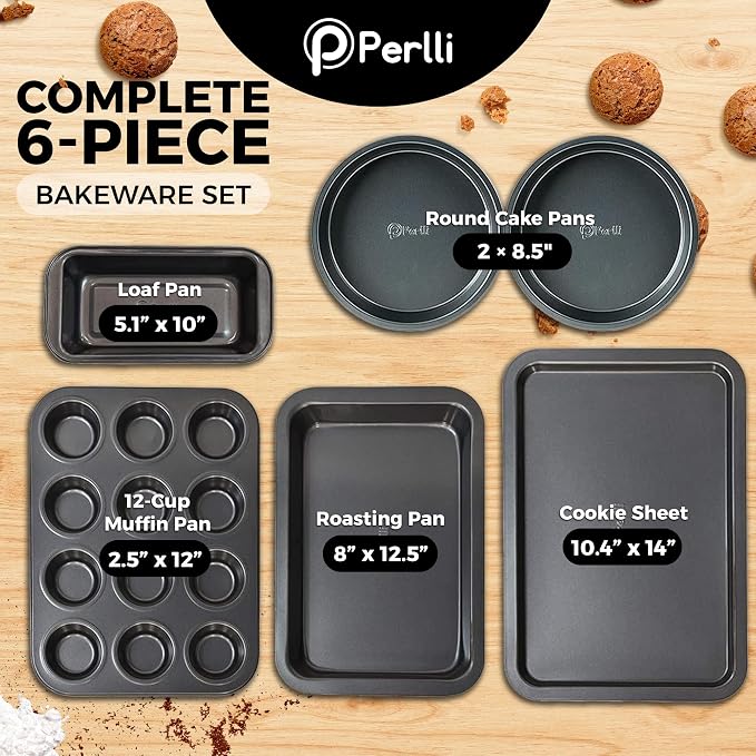 Non-Stick 6-Piece Bakeware Set – Carbon Steel with Even Heat Distribution, Oven Safe to 446°F, BPA-Free, Dishwasher Safe, Stackable Baking Tools for Easy Storage and Everyday Cooking - Gray - Image 2