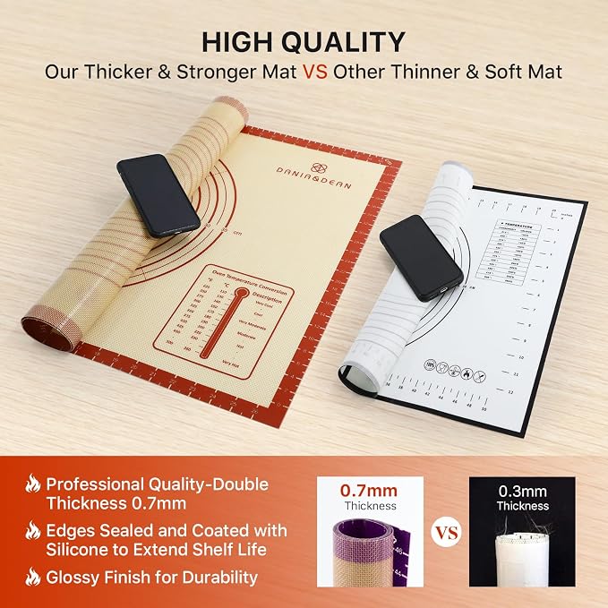 DANIA & DEAN 26"x16" Extra Thick Silicone Baking Mat for Pastry and Bread | Non-Slip & Non-Stick Mat with Measurements, for Pizza, Pie Crust, Dough Rolling, Pasta & Sourdough, Reusable Counter Sheet - Image 5