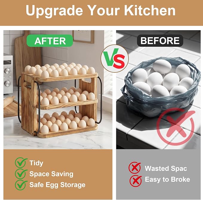 Wooden Egg Holder Countertop for Fresh Eggs with Handle | 3 layer, fresh egg holder countertop, stackable with 90 eggs for countertop to store chicken/duck/hand painted/easter egg - Image 6