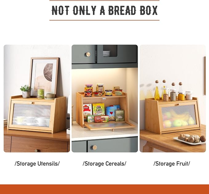 GHWIE Large Bread Box, Easy Access & Cleaning - Bamboo Bread Box for Kitchen Countertop with Acrylic Door (Natural, Medium) - Image 6