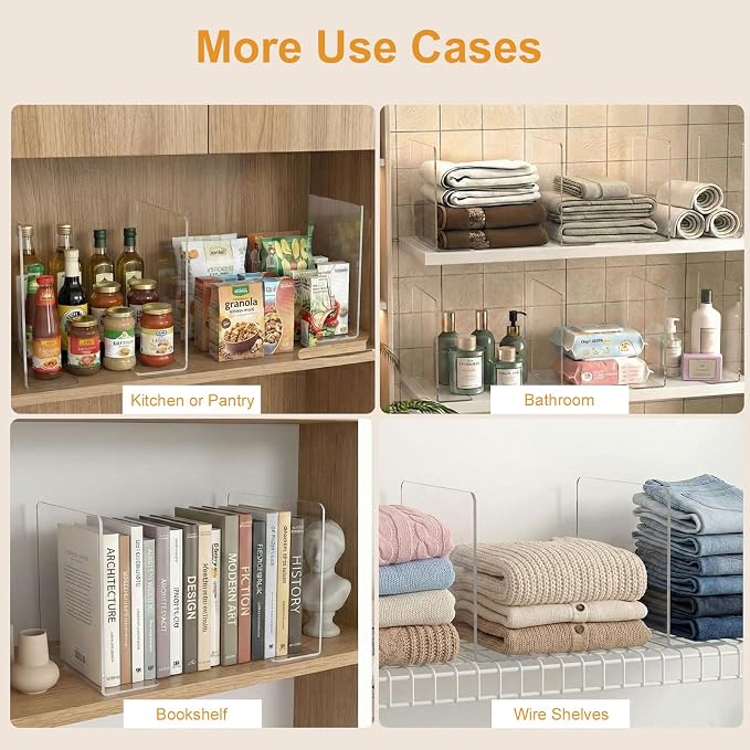 SortNStore Shelf Dividers for Closet Organization: 10" Tall x 12" Deep | Adhesive Separators Features Acrylic Material and Provides Storage for Clothes and Purses in Bedroom Cabinets(8-Pack) - Image 10