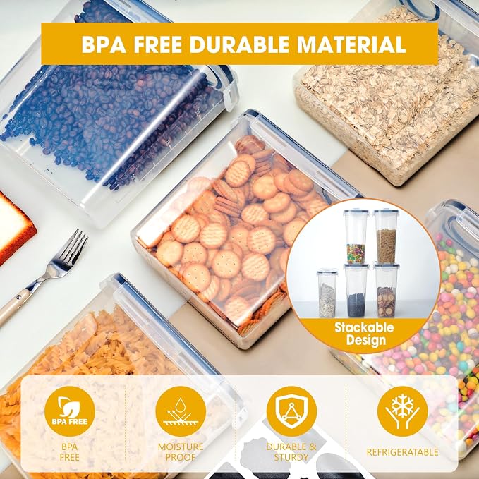 Airtight Food Containers, 2.5L Kitchen Storage Box, Pack of 4, Plastic Food Jars Sealed with Lid for Storing Cereal Pasta Flour Pets - Image 5