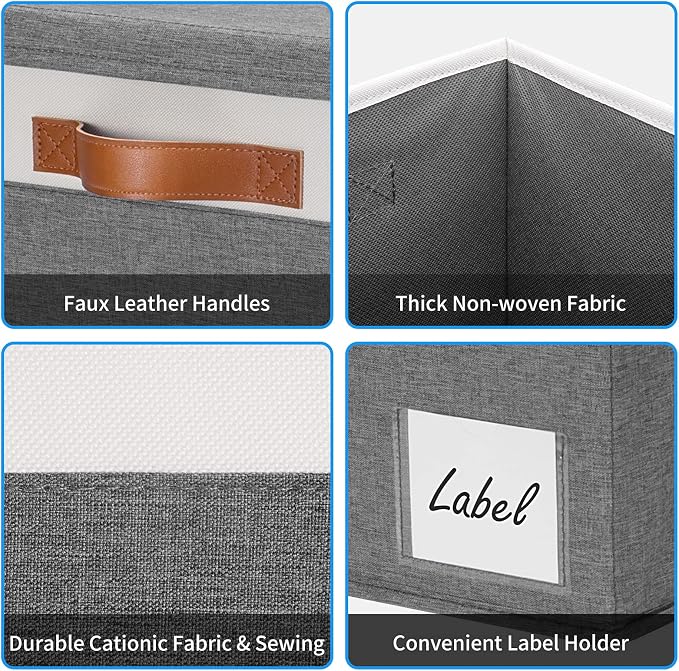 GhvyenntteS Extra Large Storage Bins with Lids, Foldable Fabric Storage Boxes with Lids and Handles, Storage Baskets with Lid and Label for Home Office (3 Pack, Grey, 15.75" x 11.8" x 10.2") - Image 4