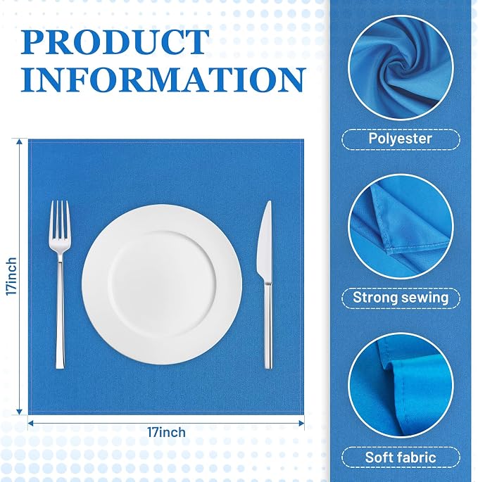 SuperO Set of 120 Cloth Napkins 17 x 17 Inch, Polyester Solid Washable Dinner Napkins with Hemmed Edges,Great for Restaurant, Wedding and Party(Mediterranean Blue) - Image 3