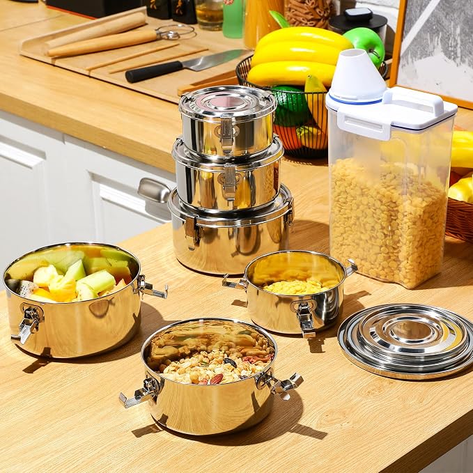 Zopeal 6- Piece Stainless Steel Food Storage Containers with Lids Leakproof Metal Lunch Boxes Stackable Reusable Canisters for Camping Trips Picnic Snacks Salad Soups, 3 Sizes(22oz, 34oz, 54oz) - Image 4