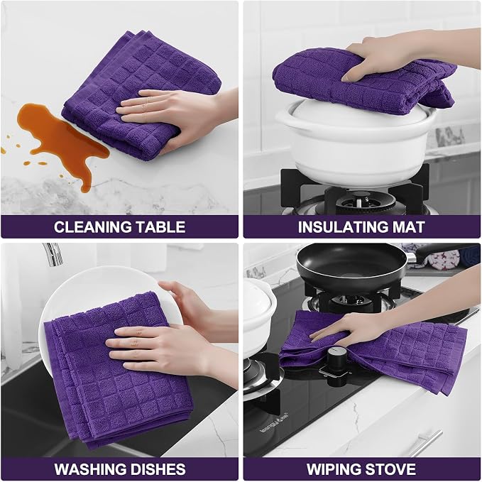 Homaxy Large Premium Cotton Kitchen Towels 16"x 28", 4 Pack, Purple | Natural Ring Spun 390 GSM Dish Towels, Super Absorbent Terry Kitchen Hand Towels, Soft Tea Towels with Hanging Loop - Image 4