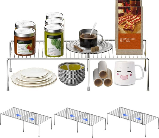 Redrubbit Cabinet Storage Shelf Rack, Expandable Metal Rustproof Kitchen Counter and Cabinet Shelf, Storage Rack Organizer Space Saver for Kitchen, Fridge, Cabinet, Bathroom, Chrome, Set of 4 by Redrubbit