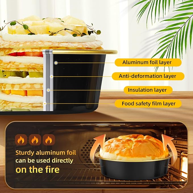 Beasea Disposable Creme Brulee Ramekins with Lids, 120 Pack 4 Inch 8oz Mini Pie Tins Black Gold Mini Small Aluminum Foil Pie Tart Cake Baking Pans Individual Round Containers Oven Safe for Baking - Image 3