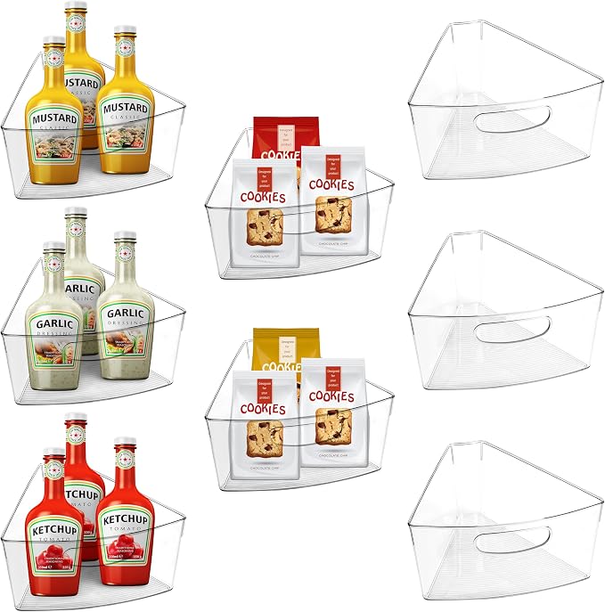 URALFA Lazy Susan Organizer Set of 8, 1/8 Wedge Corner Cabinet Organizer | 10"x9.5"x4" Clear Plastic with Handles, 4" Deep Capacity, BPA-Free Food Safe , Transparent for Easy Visibility by URALFA