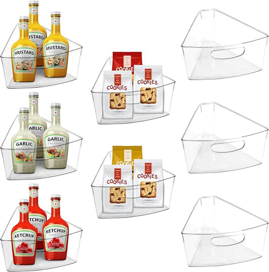 URALFA Lazy Susan Organizer Set of 8, 1/8 Wedge Corner Cabinet Organizer | 10"x9.5"x4" Clear Plastic with Handles, 4" Deep Capacity, BPA-Free Food Safe , Transparent for Easy Visibility by URALFA