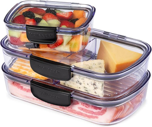 Progressive Prokeeper + Deli Storage Set: Air-Tight Silicone Sealed Containers w Grooved Bottom, Dry Erase Lid, BPA-Free, Stackable, Keeps Meats & Cheeses Fresh Longer, 3-Piece Set (1.65L, .69L, 1.6L) by ProgressiveInternational