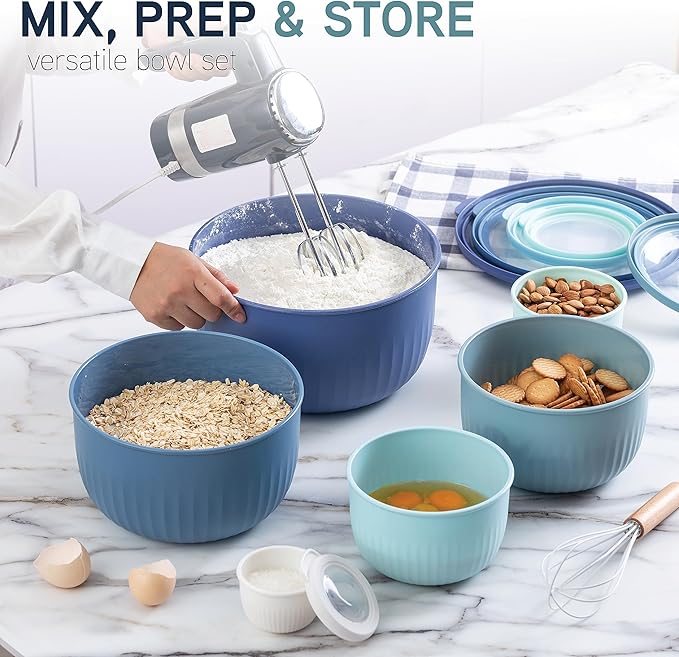 COOK WITH COLOR Prep Bowls with Lids- Wide and Deep Nesting Plastic Small Mixing Bowl Set with Lids, 12 Piece Set - Deep Bowls, Blue - Image 5