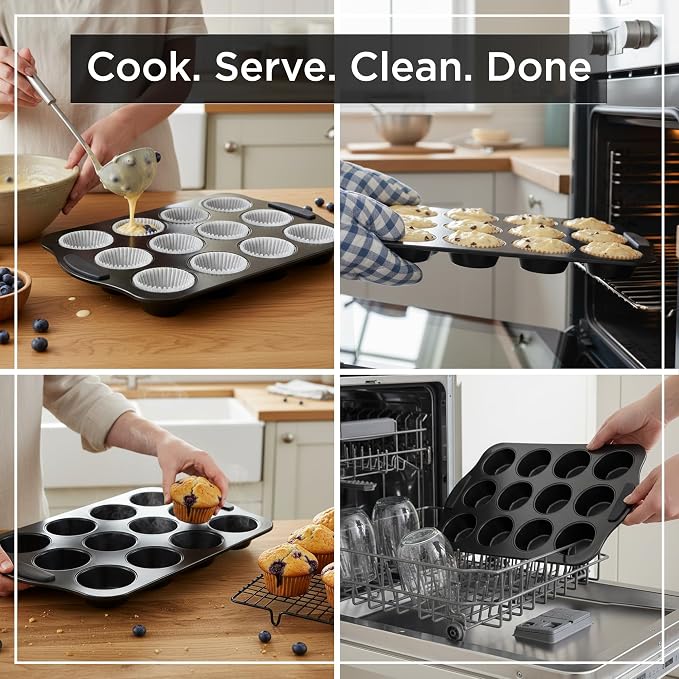 Wrenbury Muffin Pan 12 Cup Non-Stick – Deep Yorkshire Pudding Tin | PTFE & PFOA Free Carbon Steel, Warp Resistant Baking Tray for Evenly Baked Cupcakes - Image 7