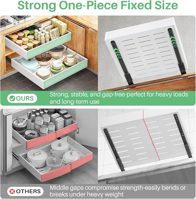 Pull Out Cabinet Organizer with Nano Adhesive, Heavy Duty Full-Extension Slide-Out Drawer for Kitchen Cabinet Organizers and Storage, No Drill Roll out Pantry Shelf, 11.8"W x 16.9"D x 3.1"H , White - Image 6